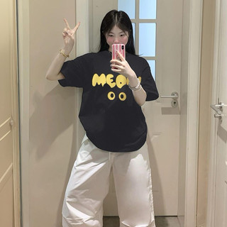 Áo Thun Áo Phông In chữ vàng Meow Nam Nữ Tay Lỡ