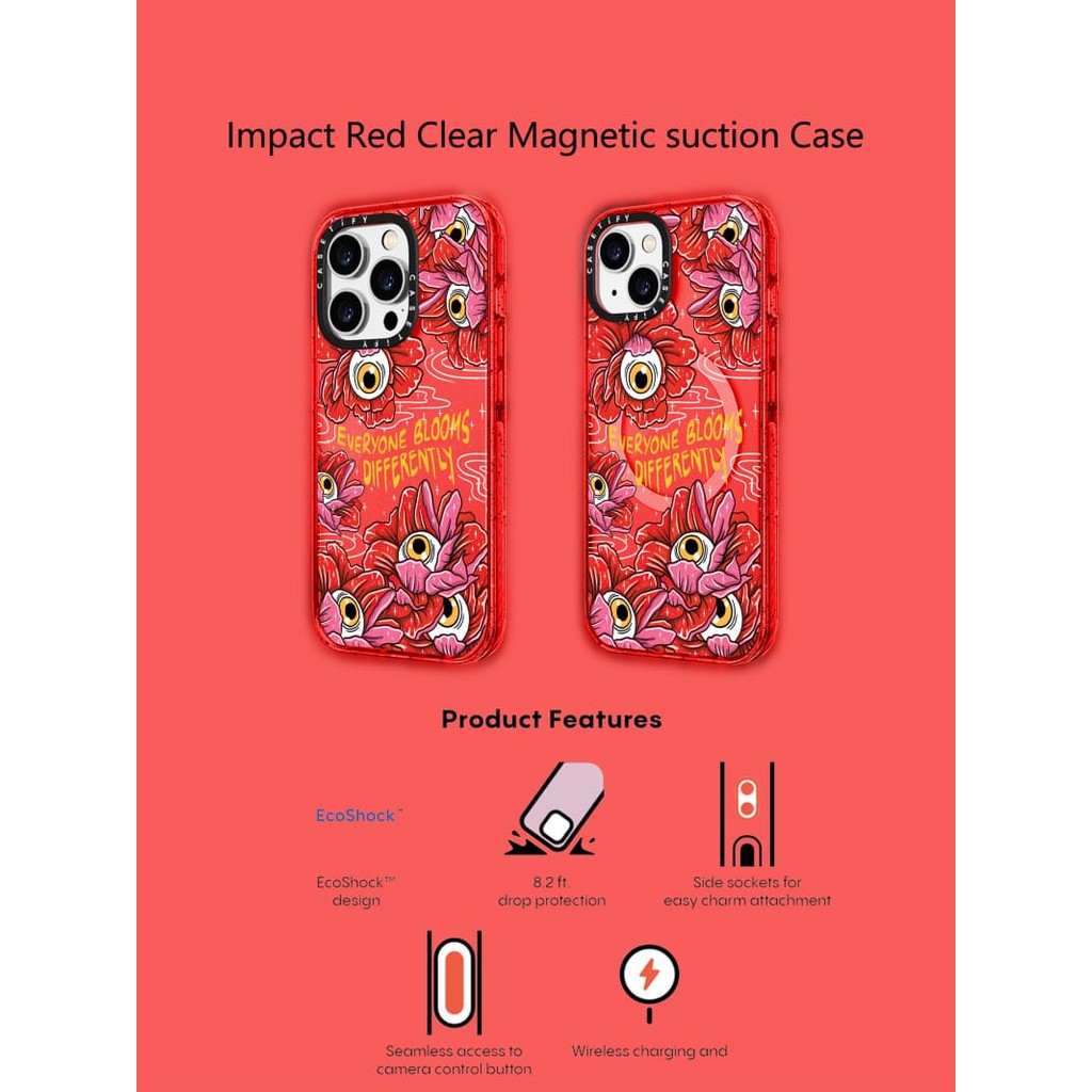 Casetify X Mọi Người Blooms Khác Nhau Ốp Lưng Acrylic Cứng Hút Từ Tính Màu Đỏ Cho Apple IPhone 12 13 14 15 16 Pro Max Plus Có Hộp
