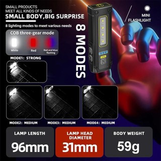 Okcatzone Thiết kế mới Đèn làm việc nguồn LED siêu sáng có báo động nam châm SOS Móc chìa khóa Power Bank Đèn pin khẩn cấp chống nước J6M9