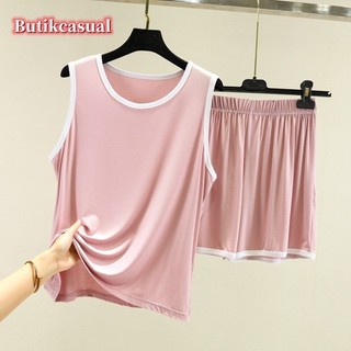 Phụ Nữ Áo Quần Bộ Mùa Hè Rời Kích Thước Lớn Không Tay Bộ Đồ Ngủ Mềm Thoáng Mát Mỏng top Quần Bộ