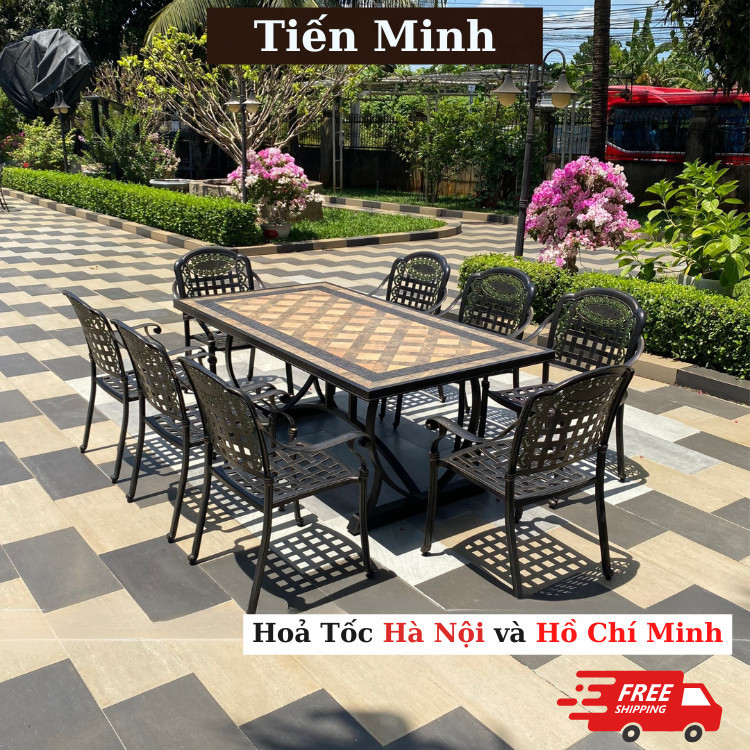 Bộ bàn ghế sân vườn ngoài trời HCN Bộ bàn ghế ban công ngoài trời nhôm đúc Mặt Đá Bàn ghế ngoài trời