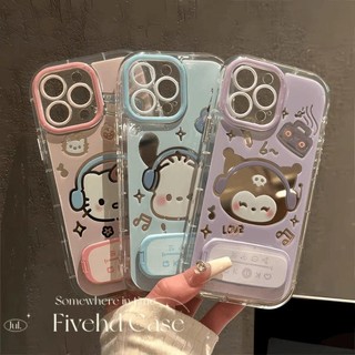 Ins Vỏ gương trang điểm hoạt hình dễ thương + Giá đỡ cho iPhone 11 16 15 14 13 12 Pro Xs Max XR X 6 6s 7 8 Plus Vỏ điện thoại TPU mềm Ốp lưng bảo vệ chống sốc