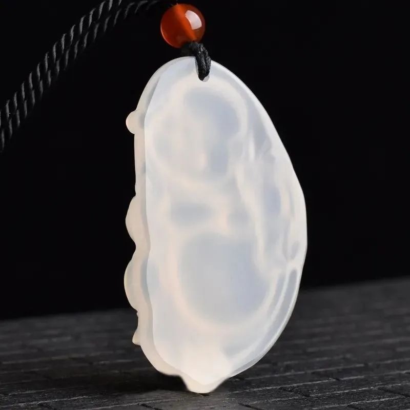 Mã Não Tự Nhiên Băng Trắng Chalcedony Túi Vải Phật Mặt Dây Chuyền Nữ Phong Cách Áo Len Dây Chuyền Mặt Dây Chuyền