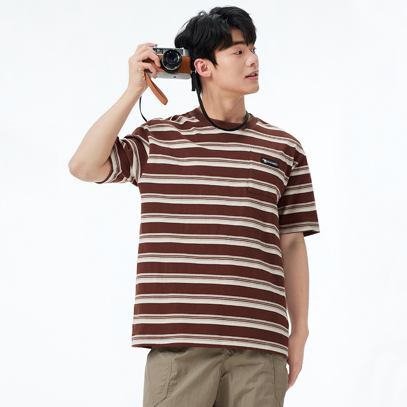 Ảnh CAMEL CROWN Sọc Quần Áo Nam Tính Khí Ngắn Tay Rời Top Áo polo Thường Ngày 4