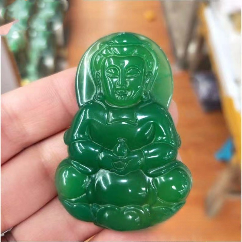 Cao Băng Hoàng Đế Xanh Mã Não Chalcedony Rồng Tốt Lành Quan Âm Mặt Dây Chuyền Nam Nữ Maitreya Phật Mặt Dây Chuyền