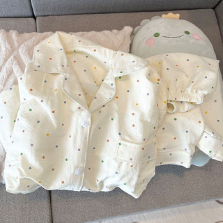 Đám Mây Mùa Hè Bộ Đồ Ngủ Cotton Phù Hợp Với Nữ Áo Cardigan Mỏng Ngắn Tay Quần Short Áo Khoác Ngoài Ngọt Ngào Dễ Thương Bé Gái Nhà Quần Áo