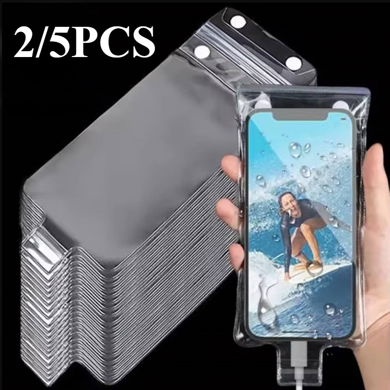 2 / 5 Chiếc Dưới Nước Chống Thấm Nước Trong Suốt Điện Thoại Di Động Túi Đa Năng Bơi Bảo Vệ Điện Thoại