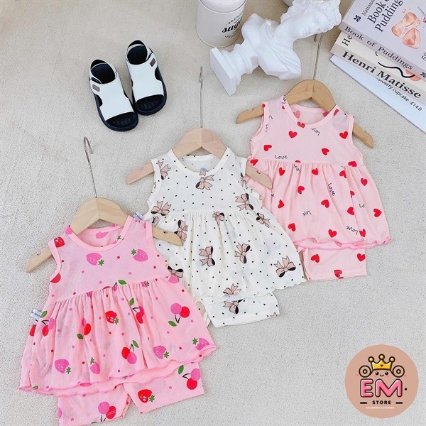 Bộ thun bèo váy cho bé gái mùa hè từ 5 - 16kg