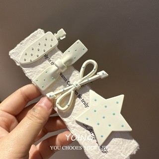 Yoing / Dễ Thương Sữa Xanh Chấm Bi Nơ Mỏ Vịt Kẹp Tóc Phụ Kiện Tóc