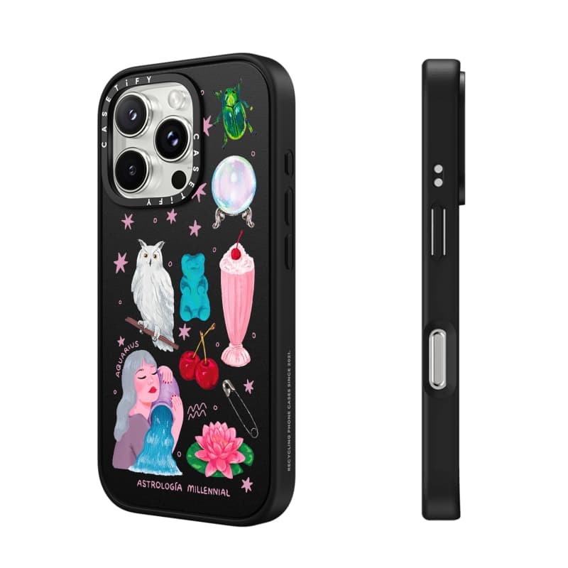 CASETiFY X Astrología Millennial Aquarius Case Matte Black Matte Purple Matte RosePink Clear Hard Case Impact Case cho Apple IPhone 13 14 15 16 Pro Max có hộp