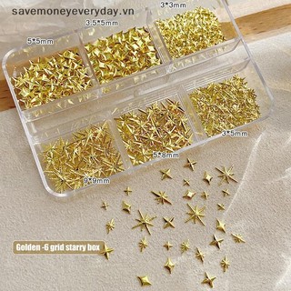 [savemoneyeveryday] 6 Lưới Kim Loại Vàng Bạc Móng Tay Nghệ Thuật Kim Cương Giả Trang Trí Làm Móng Tay Quyến Rũ Flatback Starburst Pentagram Phụ Kiện Móng Tay Ngọc [vn]