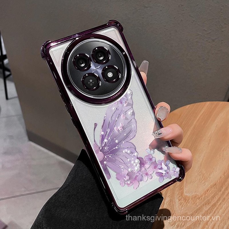 Ốp lưng Realme 12X 12 13 5G, ốp lưng Realme 13 12 14 Pro Plus 5G, ốp lưng hình bướm dễ thương, trong suốt, mềm mại, chống sốc với nắp camera, phim bảo vệ ống kính, túi khí dày, ốp lưng sang trọng cho các cô gái