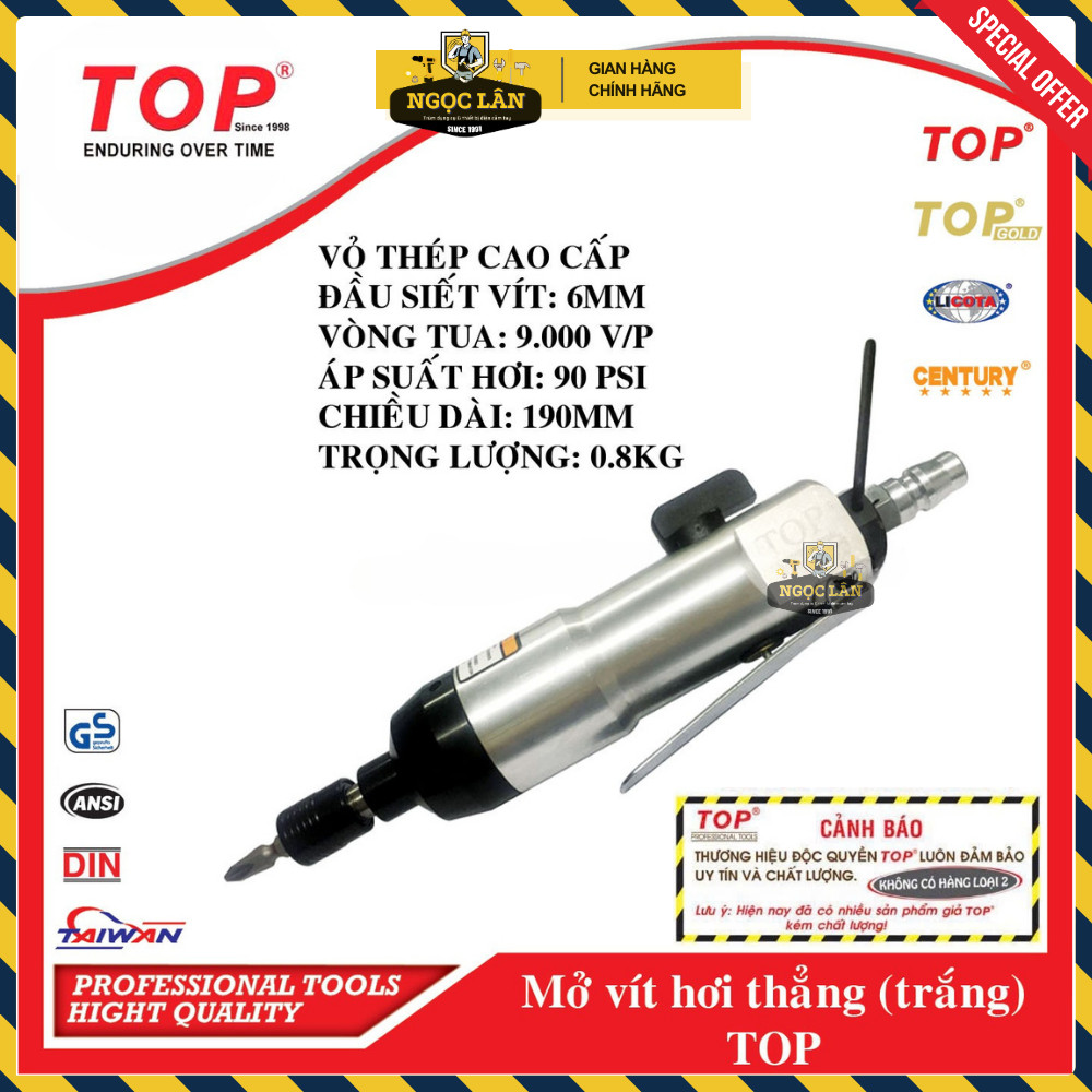 [Chính hãng TOP] Máy Mở Vít Bằng Hơi TOP Dạng Thẳng dùng mũi vít 6mm (mã PAA-30001Q)