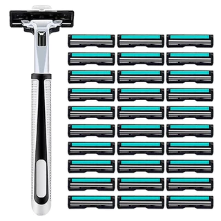 Bộ dao cạo và lưỡi dao có giá đỡ treo tường – 1 dao cạo, 30 lưỡi dao, Móc tự dính cho phòng tắm