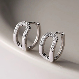 S925 Bạc Hình Học Zircon Bông Tai Trang Sức Thời Trang Đơn Giản Quà Tặng Nữ