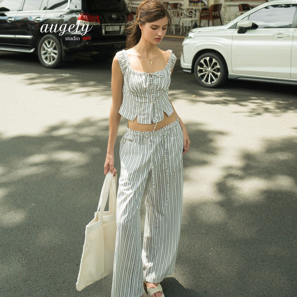 [MUA KÈM ÁO GIẢM 20K] Quần Dài Ống Suông Linen Kẻ Sọc Augety Studio, JOSIE Pants