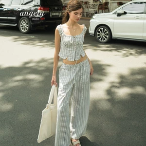 Quần Dài Ống Suông Linen Kẻ Sọc Augety Studio, JOSIE Pants