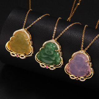 Bụng Lớn Maitreya Phật Vòng Cổ Nữ Giả Ngọc Lục Bảo Xanh Chalcedony Sen Tathagata Nữ Thép Titan Xương Đòn Dây Chuyền