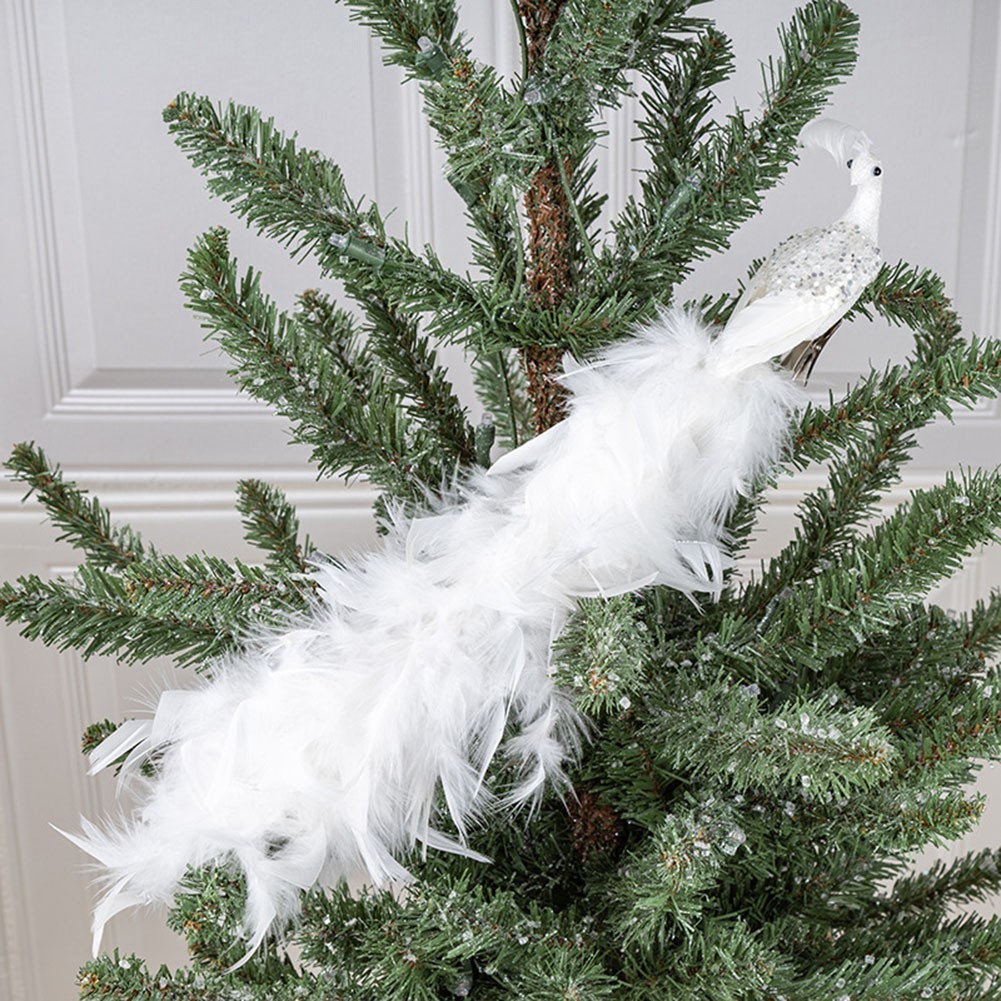 [Smellshi] Chim công trắng nhân tạo Trang trí cây thông Noel Lông vũ mô phỏng chim