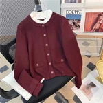 Áo len dệt kim có thể tháo rời cổ tai gỗ kiểu Pháp mẫu mới thu đông Live Home2024 Áo Khoác Cardigan dệt kim dễ phối — ảnh 2