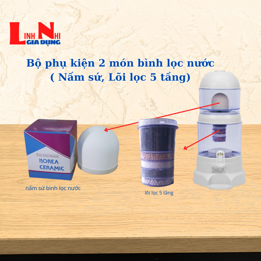 Bộ phụ kiện 3 món bình lọc nước gia đình( nấm sứ, lõi lọc, vòi bình) bình lọc 16 đến 23 lít các hãng