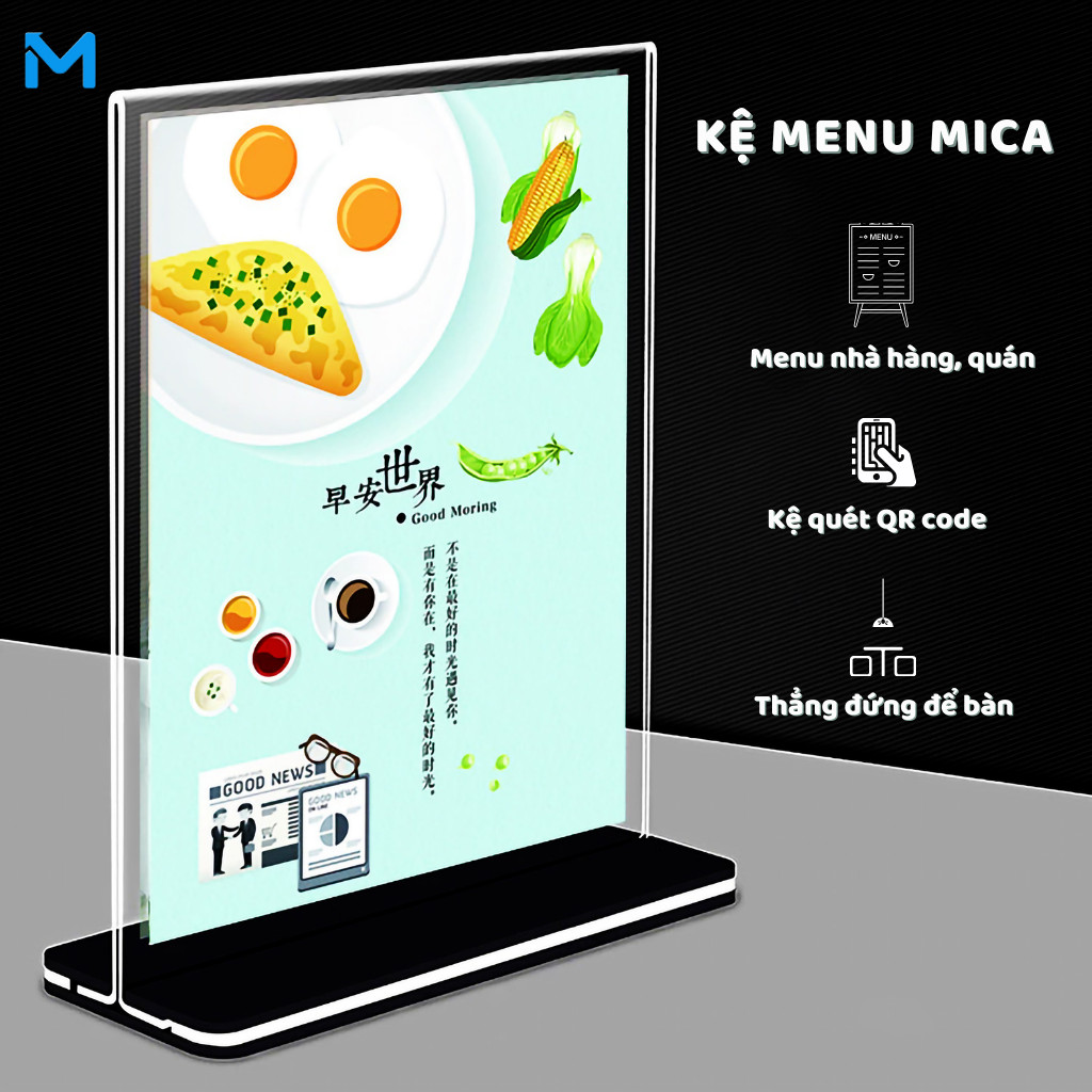 Kệ Menu Mica Đứng A5, Bảng Mica Mã QR Code Để Bàn, Kệ Menu mica trong ...