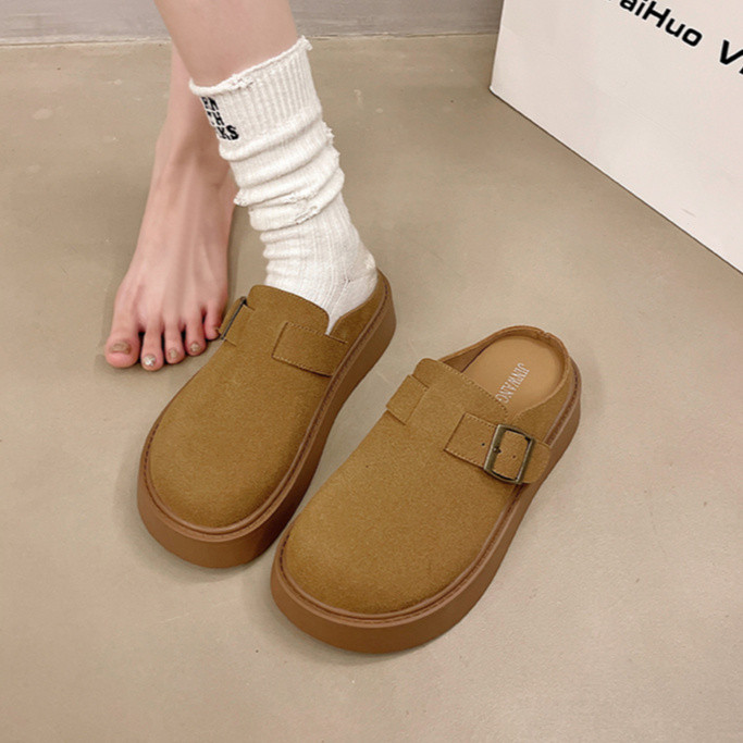 Thời Trang Retro Đế Dày Slip-On Lười Nửa Dép Mùa Thu Phong Cách Mới Nâng Cao Mặc Ngoài Thoải Mái Chống Trơn Trượt Thường Ngày Birkenstock Ngoài Trời