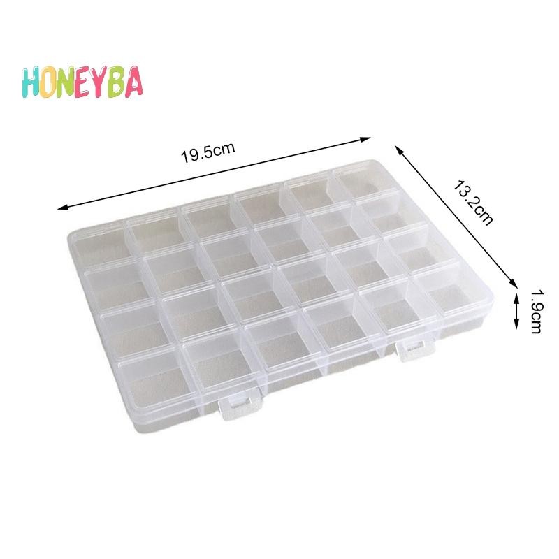 < Honeyba > Thiết Thực 24 Lưới Ngăn Nhựa Trong Suốt Hộp Bảo Quản Trang Sức Bông Tai Hạt Vít Hộp Đựng Màn Hình Hộp Đựng