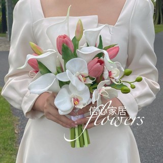 Bó hoa cưới cầm tay cô dâu, hoa chụp ảnh , phụ kiện cưới từ hoa rum và lan cao su siêu xinh CEvERIA C0257