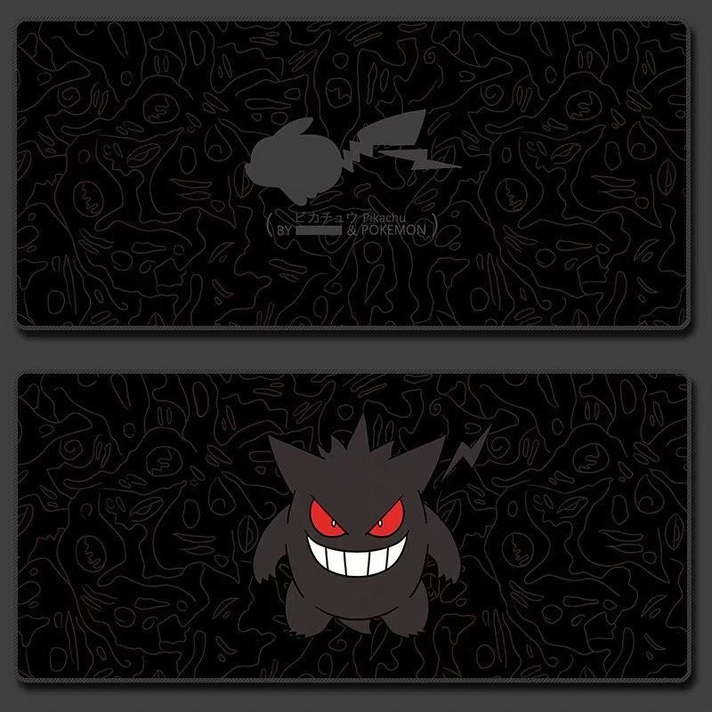 Tấm lót chuột đen Gengar & Pikachu (90x40cm) - Chủ đề Pokémon tối, Đế cao su chống trượt, Thảm trải bàn chơi game dày 3MM cho PC & Văn phòng