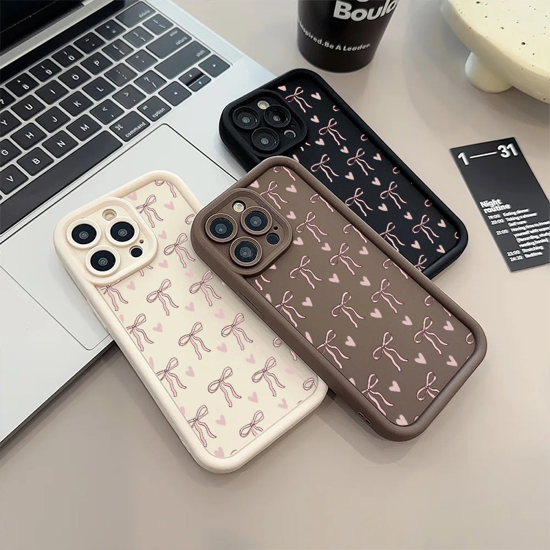 Ốp lưng hình trái tim tình yêu nơ dễ thương toàn màn hình cho Huawei Honor 200 Pro 90 Lite X7 X9 Magic 6 Pro Nova 5T 9 SE 3 11i Y61 Y9 Prime 2019 P30 Pro P40 Lite Vỏ thời trang