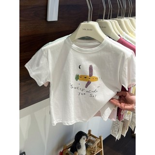 Áo phông ngắn tay cotton in họa tiết hoạt hình dễ thương rộng rãi cho bé trai bé gái