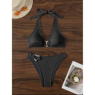 Đồ Bơi Nữ Màu Đen Trắng Trái Tim Trang Trí Dây Hai Mảnh Bikini Đồ Bơi