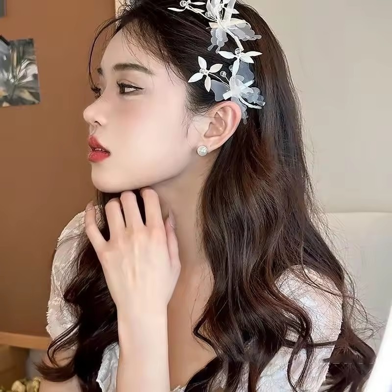 1 / 2 Kẹp Tóc Bướm Cổ Tích Ngọt Ngào - Kẹp Tóc Bướm Ren Trắng Thanh Lịch - Nữ Cô Gái Công Chúa Bên Barrettes Phụ Kiện Tóc