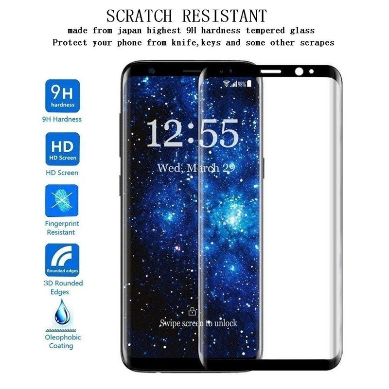 Phim Kính Cường Lực Cạnh Đen Cong 100D Cho Samsung Note S9 S8 S7 S23 S22 S21 S20 S10 S 20 10 9 8 Plus Ultra Edge 5G 4G UW Ánh Sáng Sang Trọng Chống Trầy Xước Bảo Vệ Chống Cháy Nổ