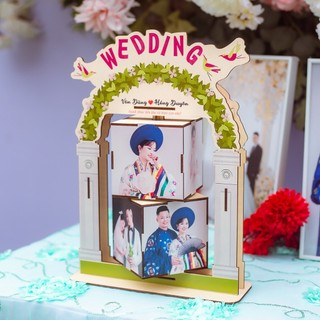 Khung Ảnh Gỗ Xoay 360° - Hộp Ảnh Xoay In Theo Yêu Cầu, Phiên Bản Ngày Cưới, Kỷ Niệm (8 Ảnh)