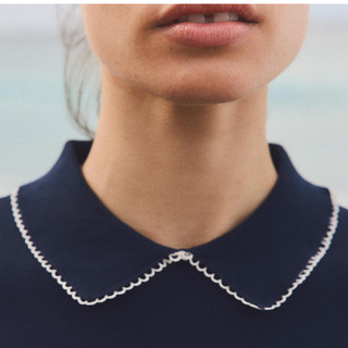 Áo Sơ mi Zara made in Morocco dệt kim xanh cổ viền lé trắng - nữ