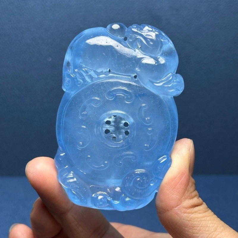 Đá Tự Nhiên Nước Xanh Seiko Khắc Pixiu Nhìn Lại Ăn Uống Không Lo Lắng Mặt Dây Chuyền