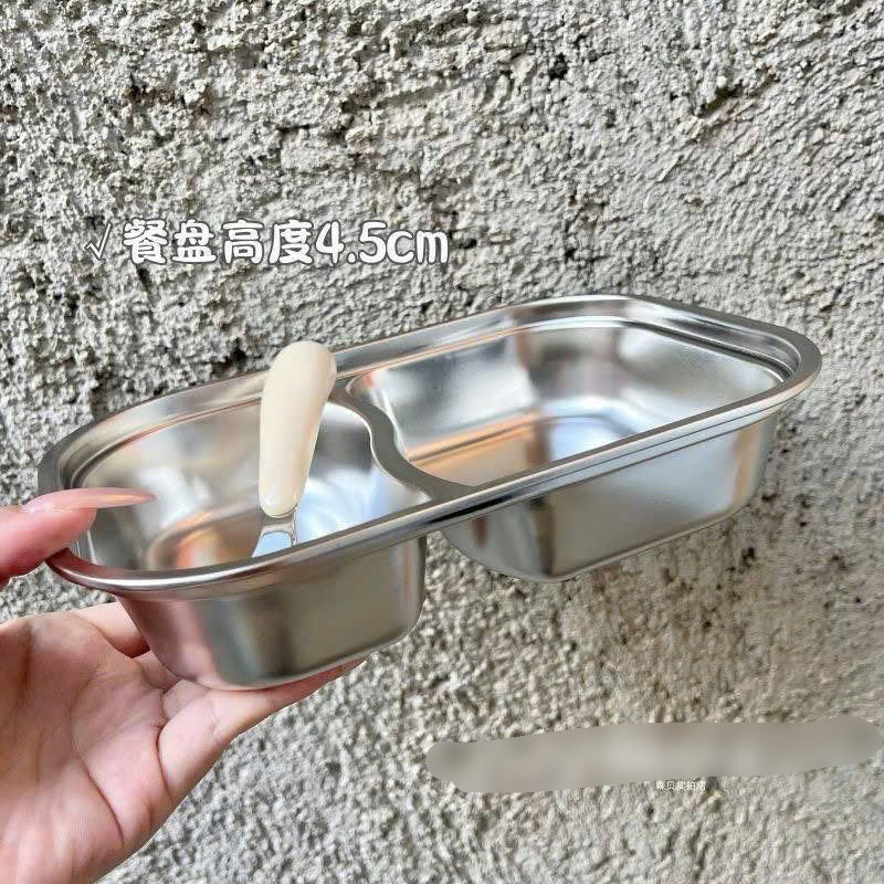 KHAY ĂN 2 NGĂN kèm thìa HÌNH THÚ - Khay ăn dặm inox 304 Dễ THƯƠNG CHO CÁC BÉ an toàn, dễ vệ sinh, chống rơi vỡ