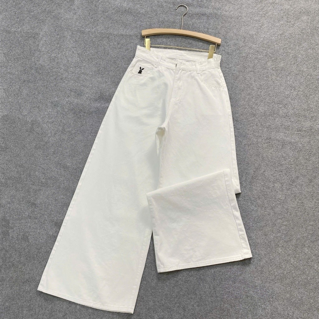 Quần Jean Nữ Phom Bigsize Kiểu Suông Ống Rộng Lưng Cao Mềm Họa Tiết Thỏ Phong Cách Q550