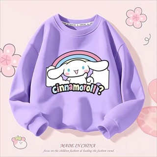 Bé Gái Cinnamoroll Áo Chui Đầu Cổ Tròn Dài Tay Nhẹ Hoạt Hình Thường Ngày Dễ Thương Trẻ Em Mùa Xuân Top