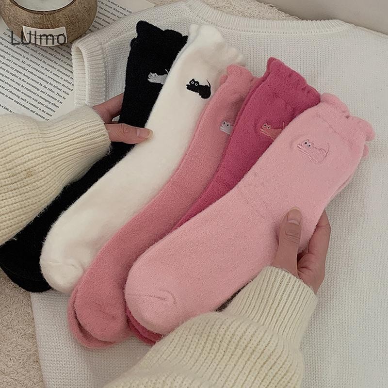Luimo Dễ Thương Chồn Lông Cừu Siêu Mềm Tất Dành Cho Nữ Mùa Đông Ấm Áp Chồn Dệt Kim Dày Sang Trọng Ấm Áp Ngủ Nhà Lông Tơ Tất SBS