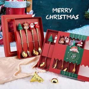 Bộ nĩa và thìa Giáng sinh 2 / 4 / 6 chiếc, Bộ đồ ăn sáng tạo bằng thép không gỉ, Bộ quà tặng nĩa và thìa tráng miệng trà cà phê [BK]
