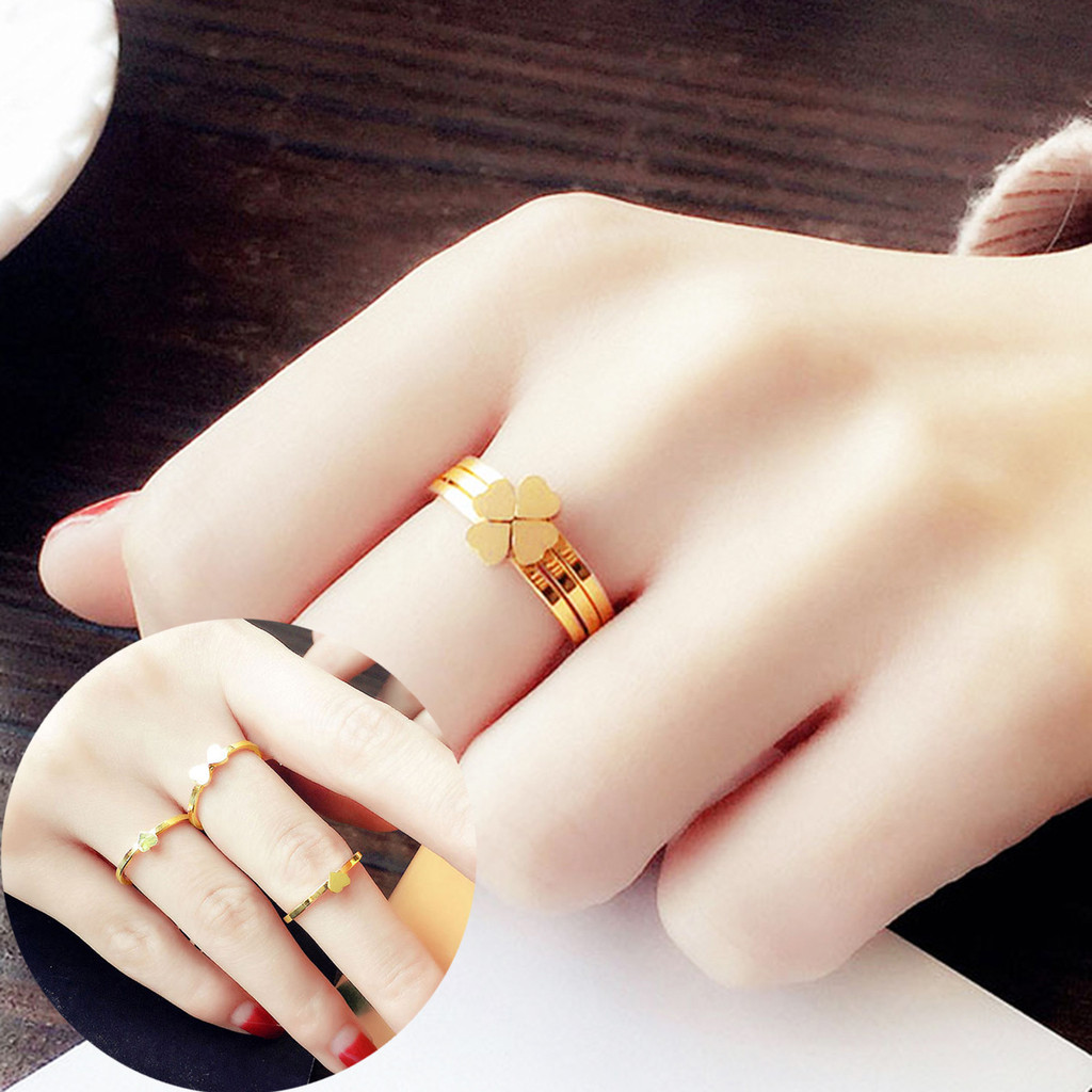 Ht Influencer Ba Trong Một Có Thể Tháo Rời Bốn Lá Cỏ Ba Lá Thép Titan Nhẫn Nữ Thép Không Gỉ Trang Sức