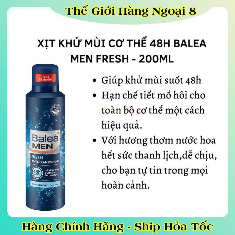 Xịt khử mùi cơ thể Balea Men Đức 200ml ngăn mồ hôi, hương thơm nam tính -Date mới nhất