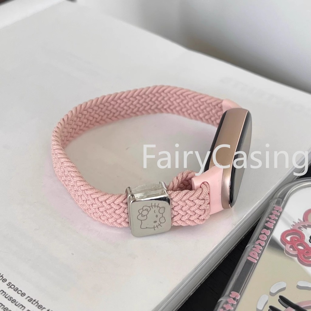 Dây đeo vòng bện từ tính cho dây đeo thông minh Xiaomi 10 9 8 Mi Band 7 6 5 4 3 Vòng tay nam nữ Co giãn Nylon Dây đeo thể thao co giãn Họa tiết mèo dễ thương