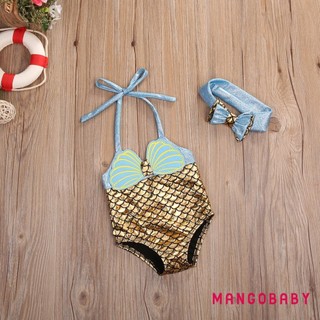 Mg-kid Girl One Piece Bikini Shellfish Cân Nàng Tiên Cá In Ren Đồ Bơi Quần Áo Mùa Hè