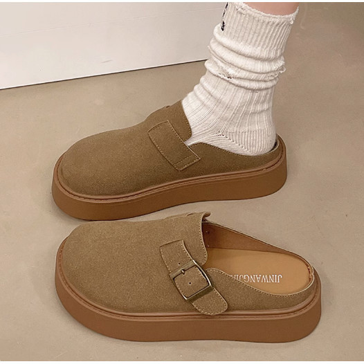 Thời Trang Retro Đế Dày Slip-On Lười Nửa Dép Mùa Thu Phong Cách Mới Nâng Cao Mặc Ngoài Thoải Mái Chống Trơn Trượt Thường Ngày Birkenstock Ngoài Trời