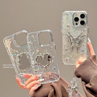 Gương trang điểm kim cương 3D sang trọng Gương trang điểm lấp lánh Epoxy trong suốt Vỏ điện thoại iPhone 17Promax 16ProMax 11 12 13 14 15 Promax Vỏ di động nữ tính ngọt ngào