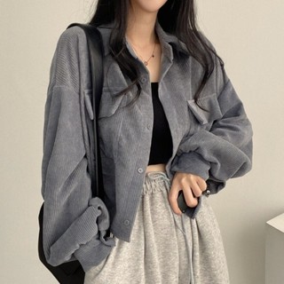 S-3XL Áo khoác cỡ lớn Nữ Áo khoác ngắn sang trọng Hàn Quốc Thu Đông Pháp Retro dáng rộng Phù hợp với mọi trận đấu Áo sơ mi vải nhung ngắn Áo khoác nữ hợp thời trang Áo len dài tay màu trơn đơn giản Áo khoác ngoài trời thông thường